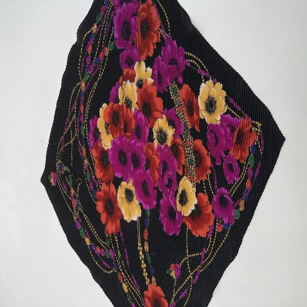 Rectangle‎ Scarf Multi Color Floral Wrinkled  Bright Ribbon Hair Neck Kerchief